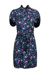 Shift Pocketed Pleated Dropped Waistline Scoop Neck Floral Print Dress