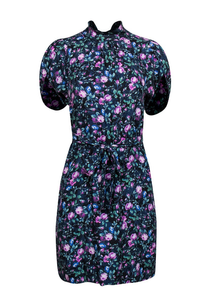 Shift Floral Print Pocketed Pleated Dropped Waistline Scoop Neck Dress