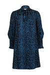 V-neck Shift Animal Snake Print Smocked Dress With a Bow(s)