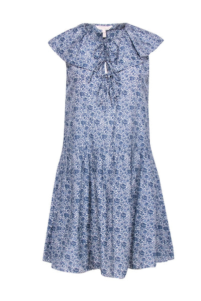 Cap Sleeves Summer Floral Print Keyhole Short Dress With Ruffles