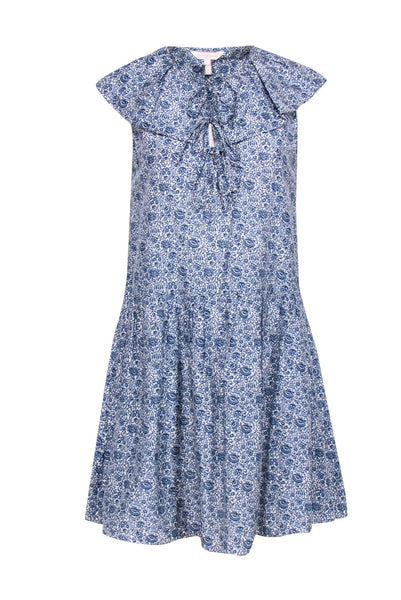 Cap Sleeves Short Floral Print Keyhole Summer Dress With Ruffles