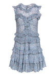 Summer Smocked Ruffle Trim Floral Print Hidden Back Zipper Tiered Elasticized Waistline Dress