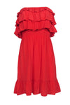 Strapless Smocked Silk Elasticized Waistline Flowy Dress With Ruffles