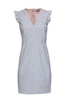 V-neck Shift Hidden Back Zipper Fitted Cap Sleeves Cocktail Midi Dress With Ruffles