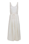 Summer Polka Dots Print Short Sleeveless Hidden Side Zipper Dress With a Sash