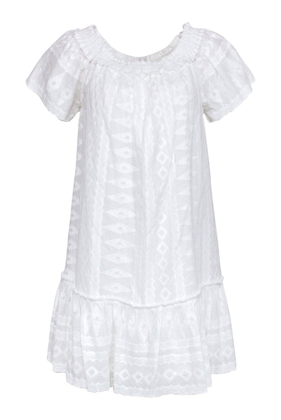 Smocked Short Short Sleeves Sleeves Off the Shoulder Embroidered Summer Dress