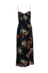 Viscose Floral Print Smocked Sweetheart Hidden Back Zipper Faux Wrap Ruched Spring Fall Midi Dress