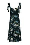 Smocked Viscose Floral Print Sleeveless Hidden Back Zipper Slit Midi Dress