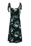 Floral Print Viscose Hidden Back Zipper Slit Smocked Sleeveless Midi Dress