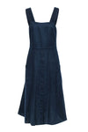 Slit Pocketed Button Front Hidden Back Zipper Linen Spring Sleeveless Dress