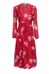 Viscose Flowy Wrap Floral Print Long Sleeves Midi Dress