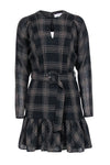 Tall Tall Sophisticated Plaid Print Long Sleeves Fall Belted Pocketed Hidden Back Zipper Slit Dress With a Sash