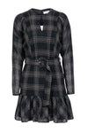 Tall Tall Sophisticated Long Sleeves Belted Hidden Back Zipper Pocketed Slit Fall Plaid Print Dress With a Sash