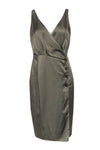 V-neck Hidden Back Zipper Button Front Sleeveless Midi Dress