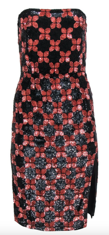 Retrofete - Black & Pink Floral Sequin Strapless "Jaqueline" Sheath Dress