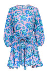 Long Sleeves Floral Print Cotton Belted Dress With Ruffles