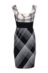 Checkered Print Square Neck Sleeveless Sheath Back Vent Slit Back Zipper Sheath Dress