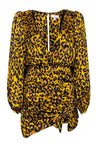 V-neck Ruched Animal Leopard Print Dress