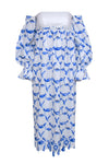 General Print Cold Shoulder Puff Sleeves Sleeves Off the Shoulder Cotton Pocketed Midi Dress