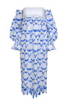 General Print Cold Shoulder Puff Sleeves Sleeves Off the Shoulder Pocketed Cotton Midi Dress