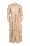 Tiered Drawstring Natural Waistline Long Sleeves Tank Shirt Maxi Dress