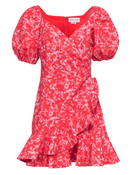 Hidden Back Zipper Faux Wrap Puff Sleeves Sleeves Ruffle Trim Summer Animal Floral Print Short Dress