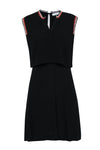 V-neck Sleeveless Keyhole Hidden Back Zipper Embroidered Little Black Dress