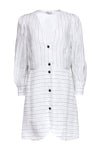 Tall V-neck Button Front Striped Print Long Sleeves Dress