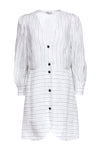 Tall V-neck Long Sleeves Button Front Striped Print Dress