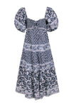 Smocked Short Pocketed Hidden Back Zipper Slit Cotton Floral Print Puff Sleeves Sleeves Maxi Dress