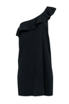 Hidden Side Zipper Cocktail Ruffle Trim One Shoulder Sleeveless Evening Dress/Little Black Dress/Party Dress