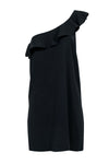 One Shoulder Sleeveless Hidden Side Zipper Ruffle Trim Cocktail Evening Dress/Little Black Dress/Party Dress