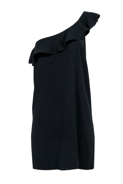One Shoulder Sleeveless Cocktail Ruffle Trim Hidden Side Zipper Evening Dress/Little Black Dress/Party Dress