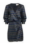 Tall Sophisticated V-neck Long Sleeves Cocktail Hidden Back Zipper Faux Wrap Glittering Chevron Print Dress