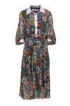 Collared Pleated Button Front General Print Maxi Dress