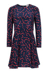 A-line Long Sleeves Silk Back Zipper General Print Short Dress