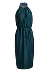 Elasticized Waistline Sleeveless Goddess Pleated Beaded Hidden Back Zipper Dress