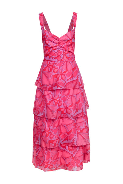 Summer Hidden Side Zipper Tiered Ruched Sleeveless General Print Polyester Smocked Maxi Dress/Midi Dress