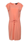 Pocketed Button Closure Shift Cap Sleeves Sleeveless Tie Waist Waistline Dress