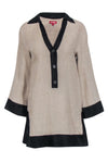 V-neck Summer Fall Collared Linen Button Closure Pocketed Slit Button Front Tunic