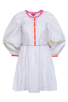 3/4 Long Puff Sleeves Sleeves Collared Short Hidden Side Zipper Button Front Banding Babydoll Dress