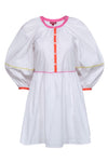 Short Babydoll Button Front Hidden Side Zipper Banding 3/4 Long Puff Sleeves Sleeves Collared Dress