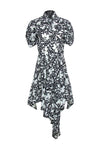 Silk Puff Sleeves Short Sleeves Sleeves Hidden Back Zipper Keyhole Floral Print Dress