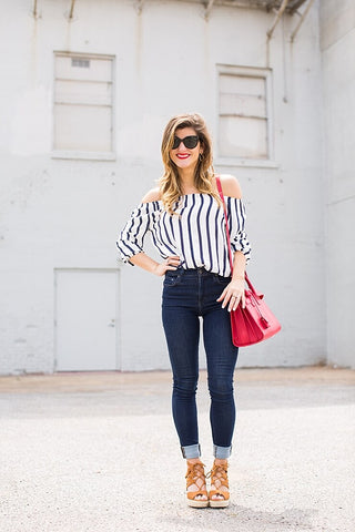 striped nautical shirt with denim outfit