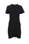 Short Sleeves Sleeves Short Ruched Ribbed Drawstring Leather Crew Neck Shirt Little Black Dress