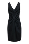 A-line V-neck Hidden Back Zipper Ruched Sleeveless Dress