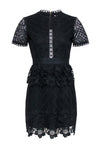 Short Sleeves Sleeves Floral Print High-Neck Back Zipper Cutout Skater Dress/Little Black Dress