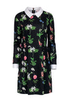 Floral Print Collared Pocketed Back Zipper Slit Long Sleeves Dress