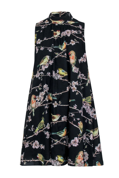 Polyester Mock Neck Sleeveless Back Zipper Floral Print Dress
