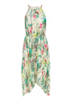 Belted Pleated Floral Print Dress With a Sash